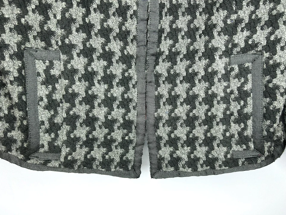 Mossimo Твидовая куртка женщин M Houndstooth воротникless черный серый Twee 3/4 рукав - Изображение 4 из 4