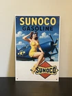 Sunoco Aviation  Gasoline With Pinup Girl Vintage Bomber Style Metal Sign