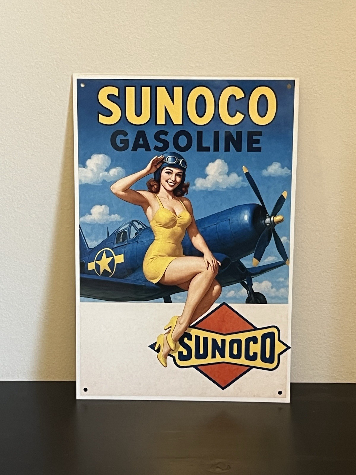 Sunoco Aviation Gasoline With Pinup Girl Vintage Bomber Style Metal ...