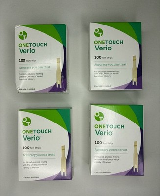 Lot of 4 OneTouch Verio Blood Glucose Test Strips - 400 Count Total - New Sealed