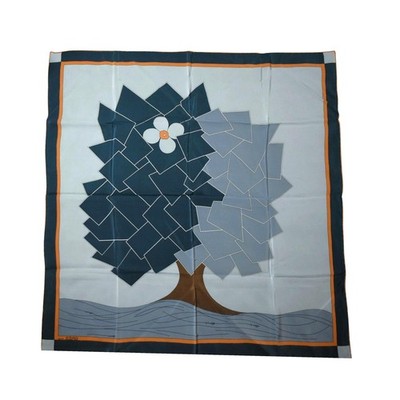 Vintage 70s Madame Gres Foulard Deadstock Silk MOD Tree Hand Rolled 34 x 33in