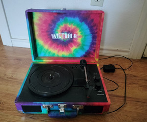 Victrola Multicolor Tie-Dye Suitcase Record Player w/ Built-In Speakers, Jack