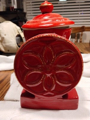 Vintage Cookie Jar Canister Red Old Time Coffee Grinder House Of Webster