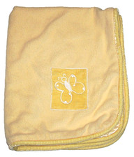 VTG Little Giraffe Yellow Butterfly Patch Satin Baby Blanket Lovey 26x32"