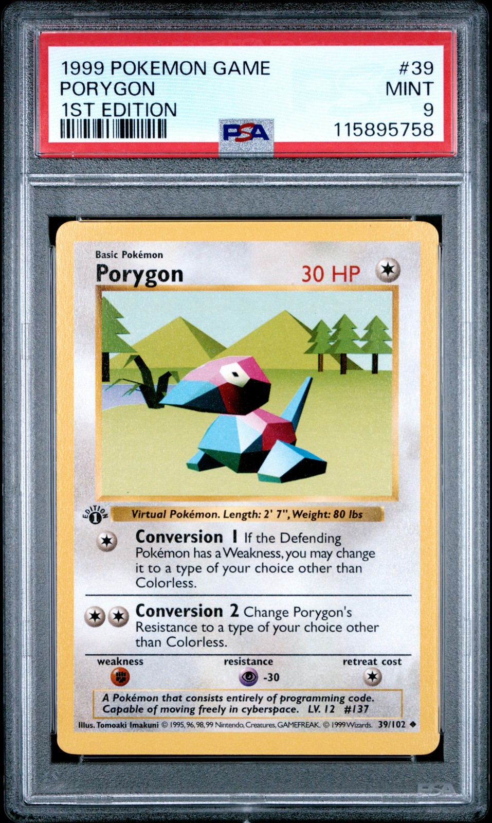 1999 POKEMON GAME 1ST EDITION #39 PORYGON PSA 9