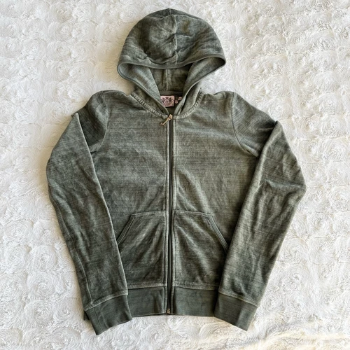 VALENTINO Juicy Couture Track Jacket donna piccolo velluto verde full zip con cappuccio anni 2000 Y2K