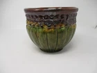 Vintage McCoy Majolica Jardiniere Planter Brown Green Drip Glaze Ceramic Round