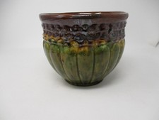 Vintage McCoy Majolica Jardiniere Planter Brown Green Drip Glaze Ceramic Round