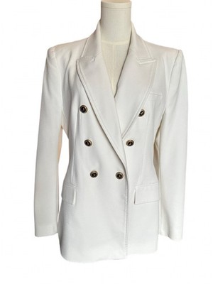 Zara White Double Breasted Gold Crest Button Blazer Jacket Women's XL