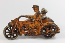 HUBLEY CAST IRON POLICE COP MOTORCYCLE w/REMOVEABLE SIDECAR PASSENGER