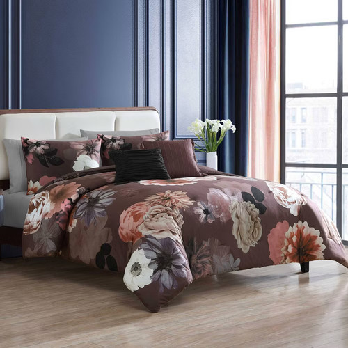 Hallmart Collectibles 5pc King Vita Velvet Floral Bedding Set - Picture 2 of 6