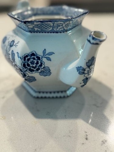 Early Wood’s & Sons Blue Willow Tea Pot England Hexagon 1917-1929 - Picture 8 of 16