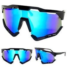 Oversized RETRO SPORTS WRAP AROUND Shield Cycling SUN GLASSES Large Black Frame