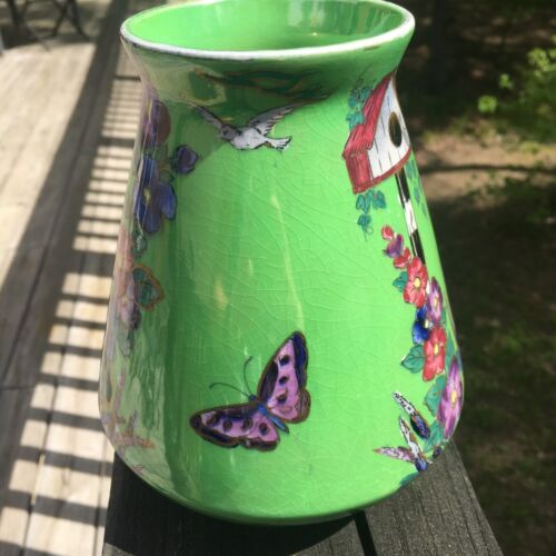 Maling Newcastle-On-Tyne Gilded Dovecote Vase Butterflies Flowers Birdhouse 30's - Picture 3 of 14