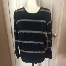 DG2 by Diane Gilman Navy with Metallic Gold Stripe Sweater - Size: Large - NEW