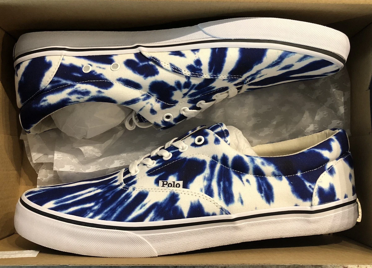 POLO RALPH LAUREN THORNTON TIE DYE CANVAS SIZE 13 WHITE BLUE SHOES