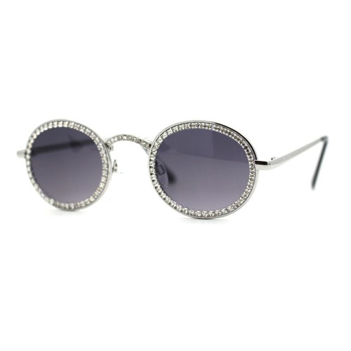Kleine runde ovale Sonnenbrille mit voller Krone und Strass  - Bild 14 von 21