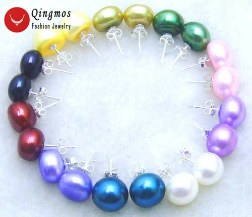 Venta al por mayor 10X Pendiente de perlas naturales redondas planas multicolores de 10-11 mm para mujer - Imagen 4 de 11