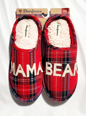 DEARFOAMS ''MAMA BEAR'' Memory Foam- Plaid Clog Slippers- Size: MED (7-8)