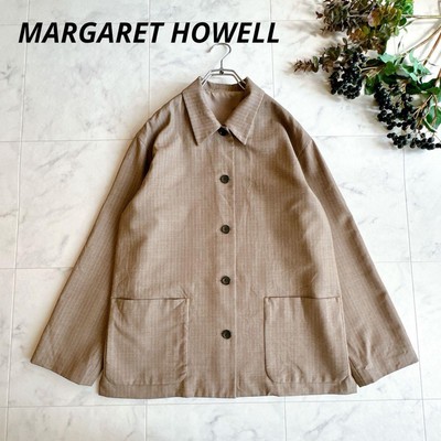 Margaret Howell Wool Coverall Jacket Brown Beige Stripe Unisex 