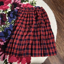 Vintage 1960s/1970s Red  Navy Blue Plaid Pleated Skirt