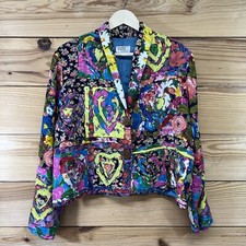 Vtg Minnies Closet Blazer Jacket Large Heart Floral Patchwork Pink Blue B83