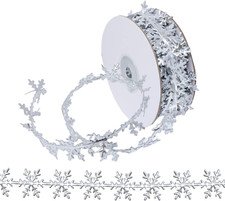 1 Roll of Sparkly Polyester Snowflake Ribbon Trim Embellishment, Snowflake Decor