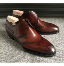Handmade Men Brown Brogue Lace Up Dress Shoes, Brown Real Leather Formal Shoes