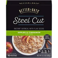 Better Oats Steel Cut Insant Oatmeal with Flax Seeds Apples and Cinnamon 12.3...