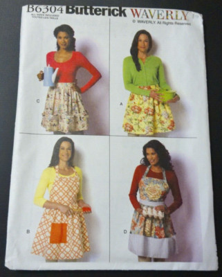 Butterick Pattern B6304 Ms WAVERLY Full & Half Aprons w/Trim & Pocket Opt ALL SZ