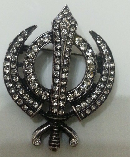 Stunning diamonte silver plated sikh khanda brooch cake pin x-mas singh gift - Picture 2 of 10