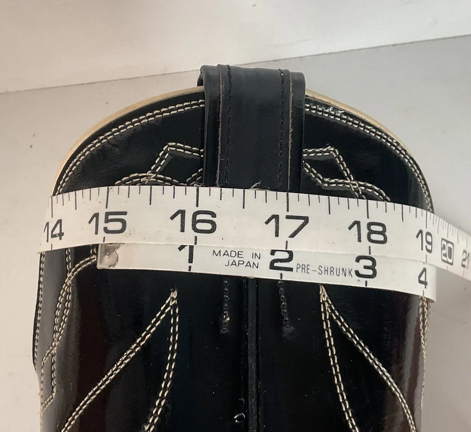 Vintage Nocona Patent Leather Cowboy Boots 9 D Glossy Old Black Label - Image 2 of 4