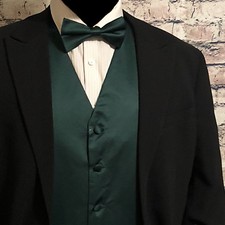 Dark Forest Green Men Vest Waistcoat Straight Cut Bow Tie Suit Tuxedo Wedding