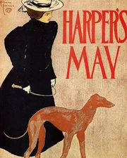 POSTER FASHION LADY WITH A DOG HARPER'S MAY AMERICAN VINTAGE REPRO FREE S/H