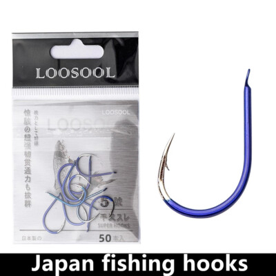 chinu fishing hooks 50pcs CHINU Fishing Hooks Japan Bream Catfish Perch Blue Barbed Fish Hooks