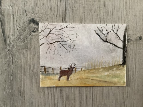 Painting Original Gouache By Kenna Deer In The Fog Aceo 2.5” X 3.5” - Picture 2 of 2