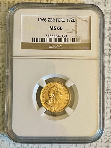 Peru 1966 ZBR 1/2 Libra Gold NGC MS66 SKU# 3886