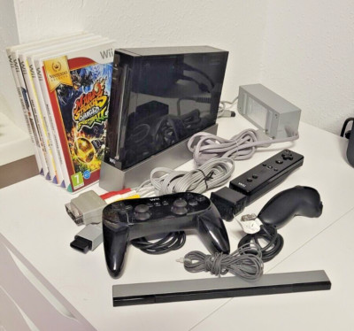Nintendo Wii Konsole Schwarz + Controller + 6 Spiele - Mario Strikers, Tony Hawk