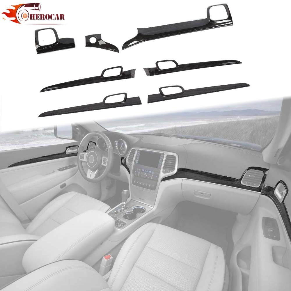 7PCS Black Wood Door Handle & Center Dash Covers for 2014+ Jeep Grand Cherokee