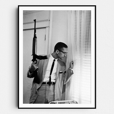 Malcolm X Machine Gun Civil Rights 1960s USA Wall Art Poster Print