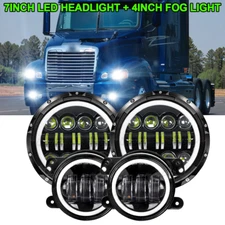 7" LED Headlamp Headlights & 4'' Fog Lights for Freightliner Coronado 2001-2016