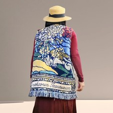 It's in the bag vtge USA made multicolor weaved fringed tapestry vest OS