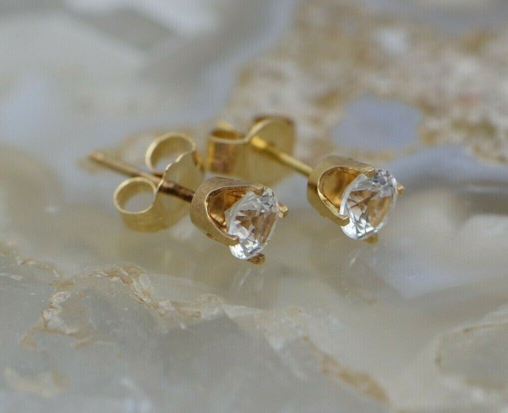 14K Yellow Gold Crystal? Stud Earrings - image 2