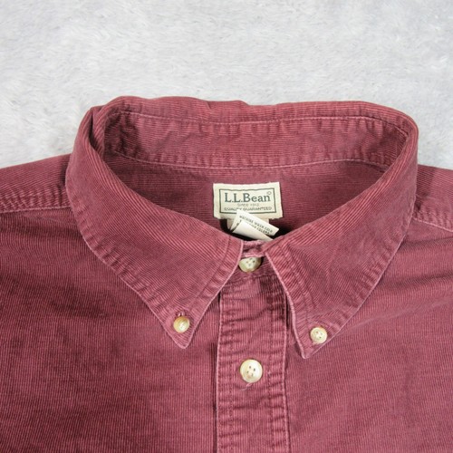 LL Bean Shirt Mens Large Tall Red Maroon Corduroy Button Down Cotton Long Sleeve - Picture 2 of 13