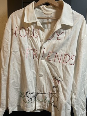Bode Men's Embroidered Peak Long Sleeve Shirt, Size L/Xl, Button-Up