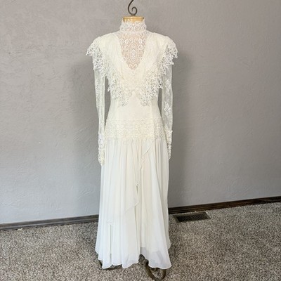 Vtg Jessica McClintock Wedding Dress 8 Fit 2/4 Gunne Sax Style Cream Lace Gown