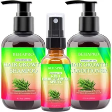 Hair Growth Shampoo and Conditioner Set w/Heat Protectant Spray,Rosemary Biot