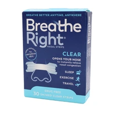Breathe Right Clear Small/Medium Drug-Free Nasal Strips, 30 Count EXP 07/2028