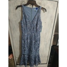 Antonio Milani Embroidered V-neck Ruffled Dress Size 0 Cottagecore Feminine Blue