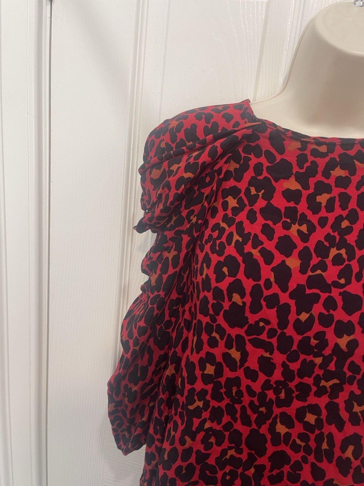 ZARA BASIC Red Black Leopard Print Chiffon Ruffle… - image 3